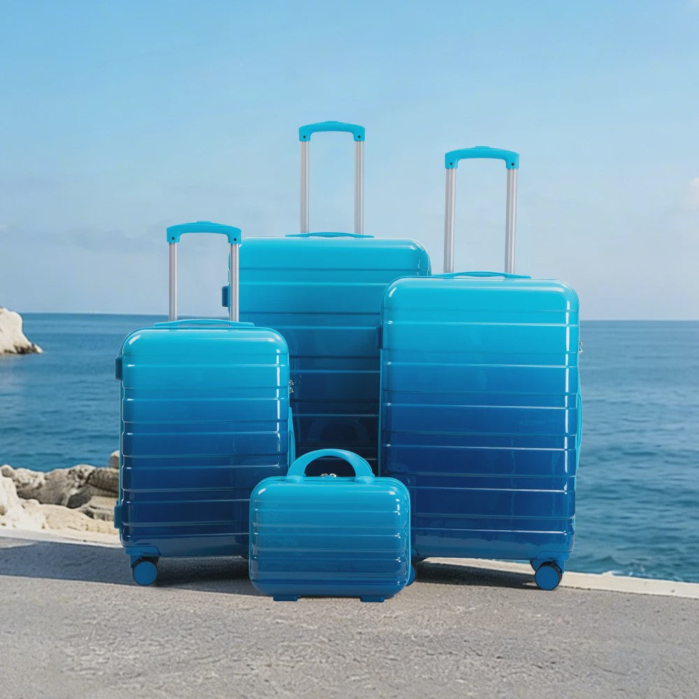 4-delige PC Hard Shell Koffer Set met Gradient Strepen en Cijferslot - Spinner Trolley Bagage
