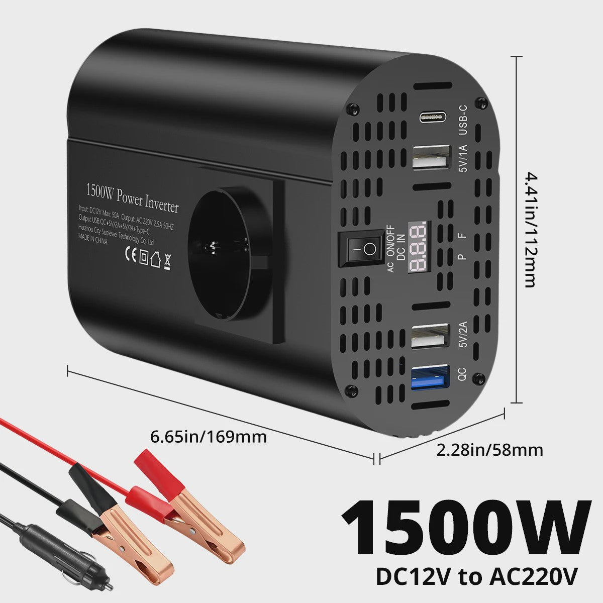 Krachtige 400W/500W/1500W Auto Omvormer: DC 12V naar AC 220V met 3x USB 2.0 en 1x USB QC3.0