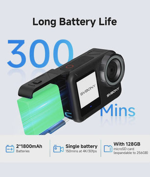 SVBONY SVGo3 4K 60FPS Actiecamera - Waterdicht tot 12m, 128GB Opslag, EIS, 2 Accu's