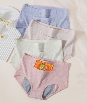 4-Pack Dames Menstruatie Ondergoed - Lekvrij, Hoge Taille Katoen Slips