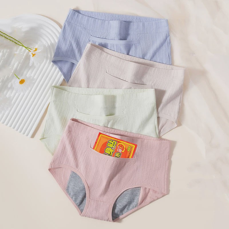 4-Pack Dames Menstruatie Ondergoed - Lekvrij, Hoge Taille Katoen Slips