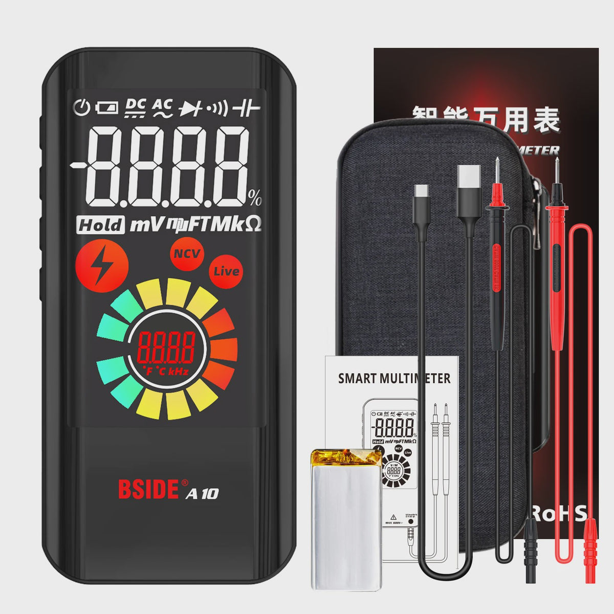 BSIDE A10 Digitale Multimeter - True RMS, NCV, Capaciteit & Frequentie Tester