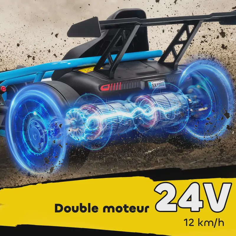 Elektrische Gokart voor Kinderen - 2x 24V Motoren, Drift Mode, Blauw