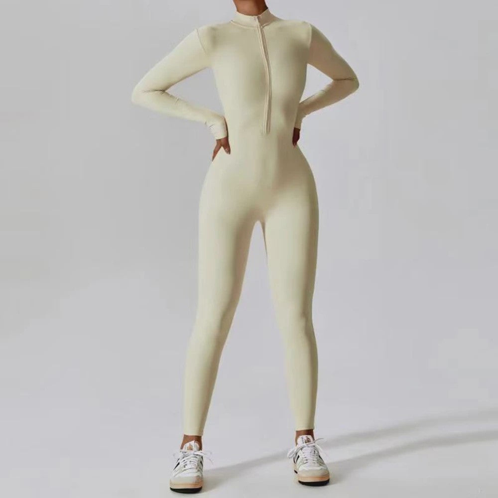 Dames Jumpsuit met Lange Mouwen - Slim Fit Stretch Romper voor Yoga & Fitness
