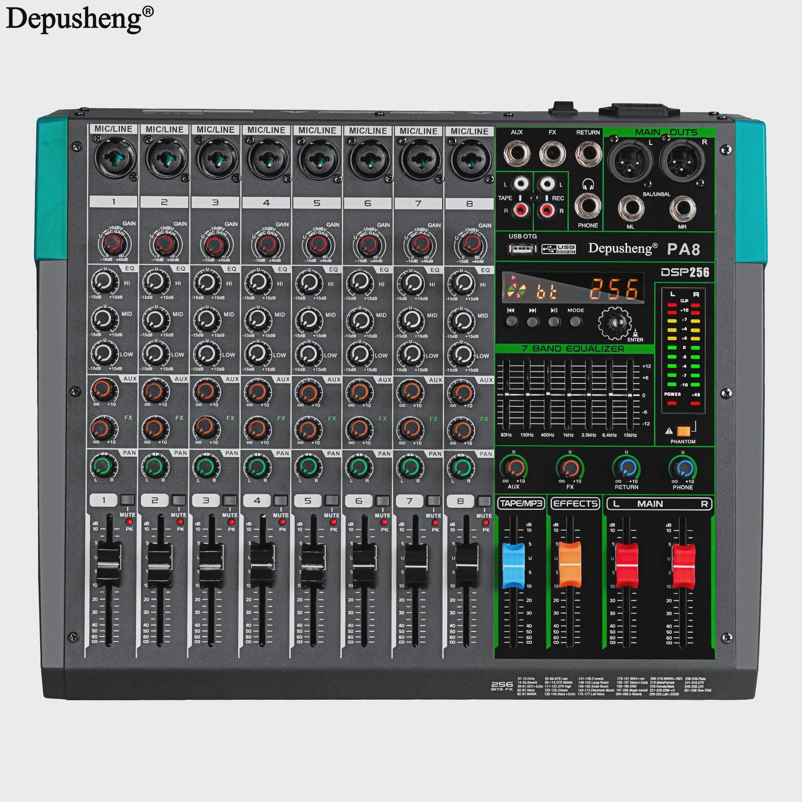 Depusheng PA Serie Audio Mixer Console: 6-16 Kanalen, USB, 48V Phantom Power & 256 DSP Effecten