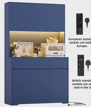 Hoge Keukenkast met LED & Stopcontact - 180cm Breed - 6 Deuren, 2 Lades, Verstelbare Planken