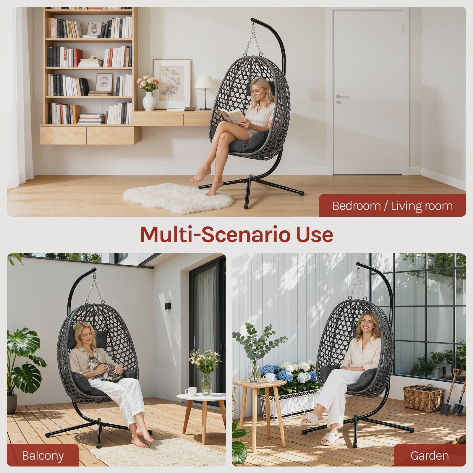 WOLTU Hangstoel met Standaard - 360° Draaibaar, Inclusief Kussens - Max 150 kg
