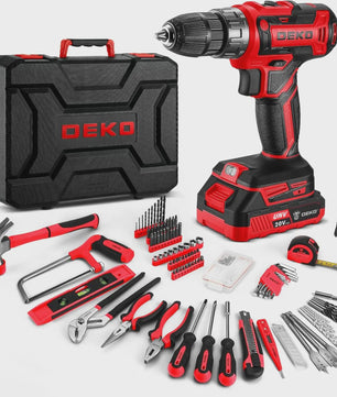 DEKO Complete Gereedschapskist met 20V Accuboormachine, 186 Delen - Professionele DIY Set