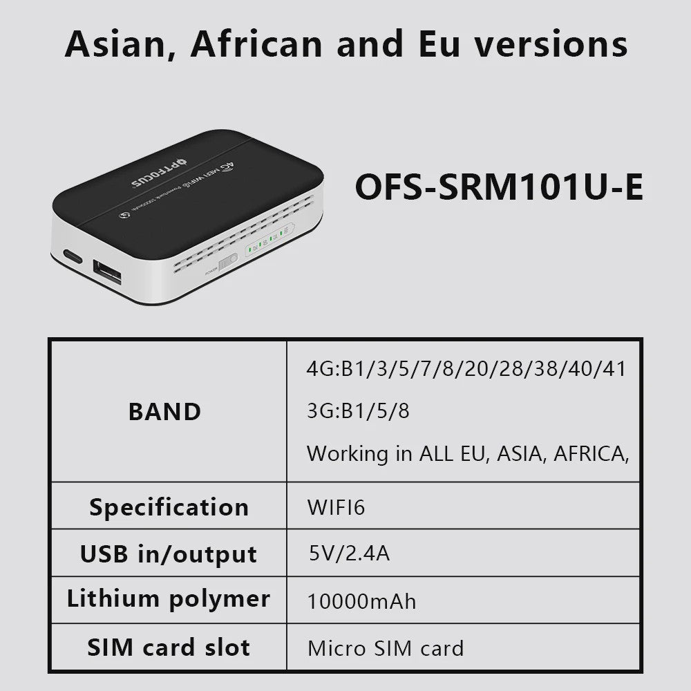 OPTFOCUS 4G WiFi6 Pocket Router 10000mAh Powerbank | Draagbare MIFI Hotspot