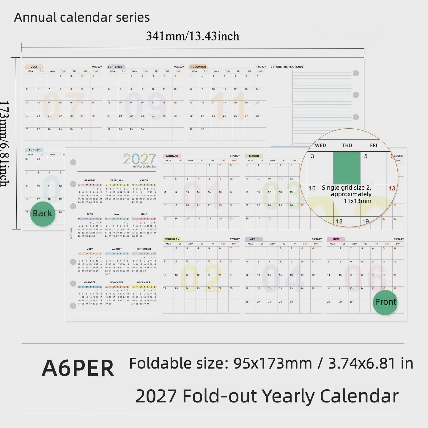 2027 Jaarkalender Navulling voor Planner | A6, A7, M5 | 4-Fold Ontwerp