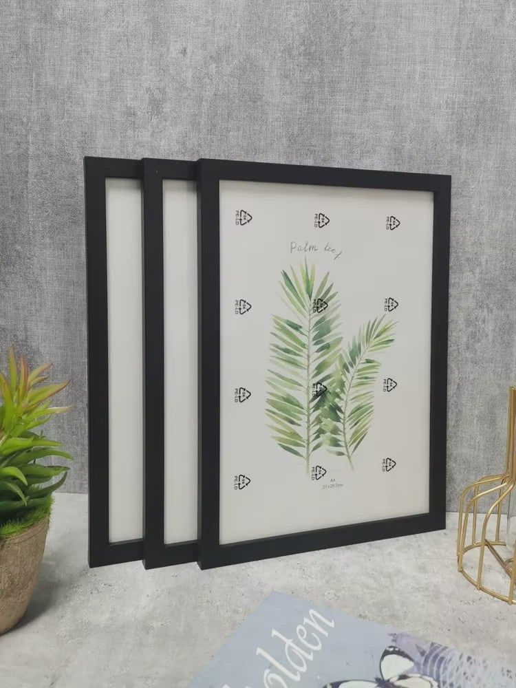 Set van 3 Houten Fotolijsten (A4/A3) - Zwart, Wit & Naturel - Muur & Bureau