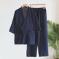 Luxe Katoenen Kimono Pyjama Set Heren - 2 Delig met Lange Broek en Zakken
