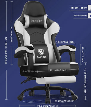 Ergonomische Gaming Stoel met Verstelbare Rugleuning, Lendensteun en Voetensteun - Max 150kg