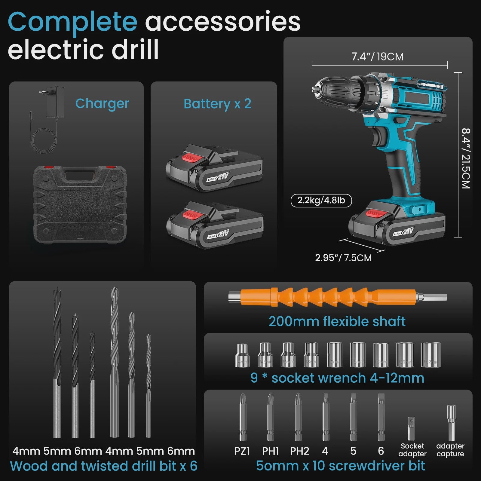 Accu Klopboormachine & Schroefmachine: 32 Draaimomenten, 2 Snelheden, 2 Batterijen