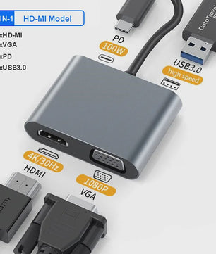 4-in-1 USB-C Hub Docking Station met 4K@60Hz HDMI, PD 100W en USB 3.0