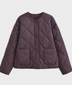Dames Korte Gewatteerde Jas met Ronde Hals - Stijlvolle Herfst/Winter Casual Jas