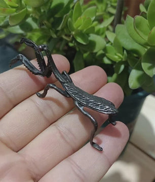 Antiek Messing Bidsprinkhaan Ornament - Miniatuur Insectbeeldje voor Bureau & Feng Shui