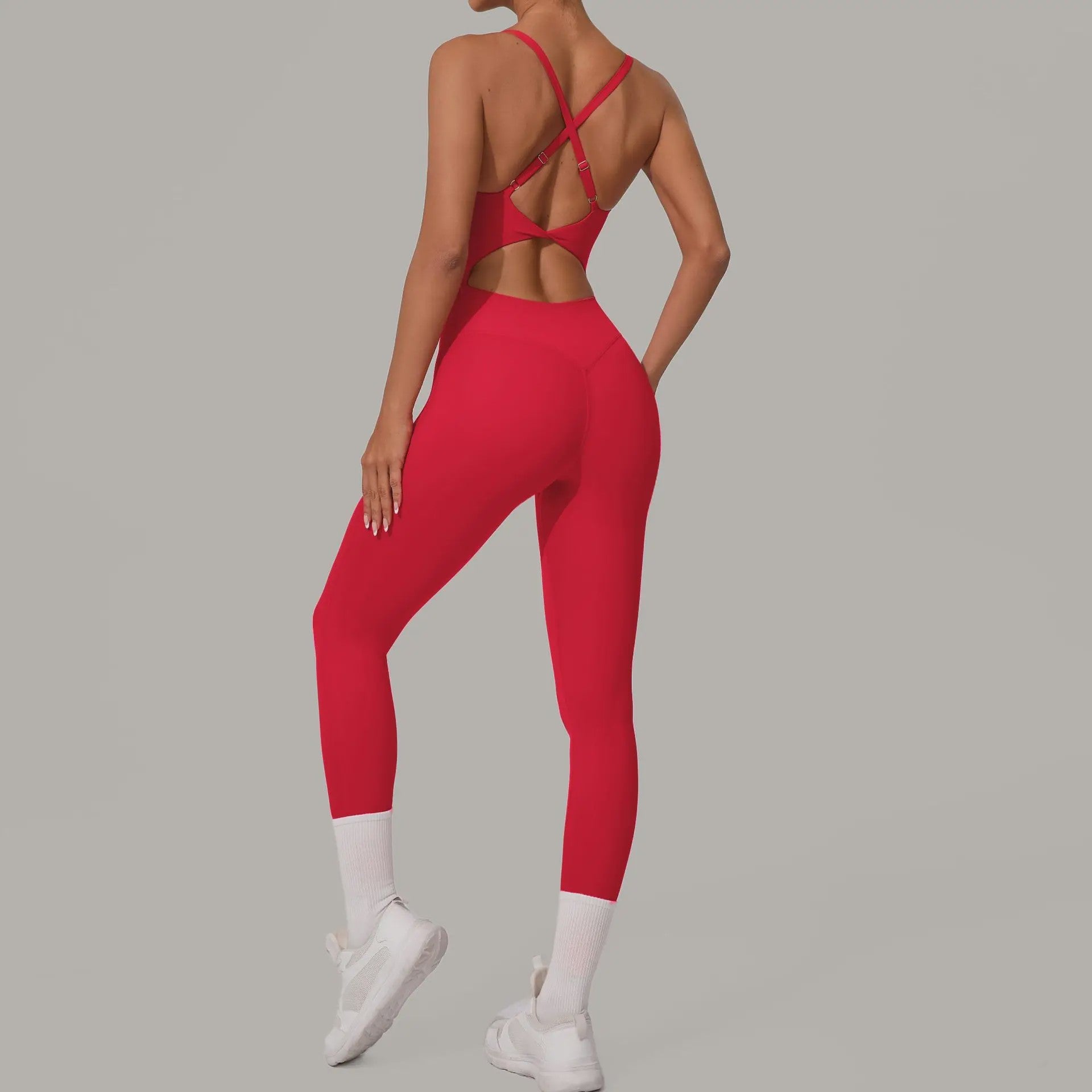 Sportieve Dames Jumpsuit met Open Rug en Kruisbanden - Perfect voor Yoga, Fitness & Zomer