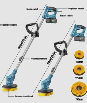 Draadloze Spin Scrubber: 800W Elektrische Schoonmaakborstel met Telescoopsteel & 21V Batterij