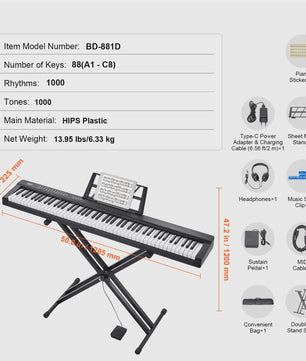 88 Toetsen Digitale Piano - Semi-Gewogen Toetsen, Draagbaar & Ideaal voor Beginners