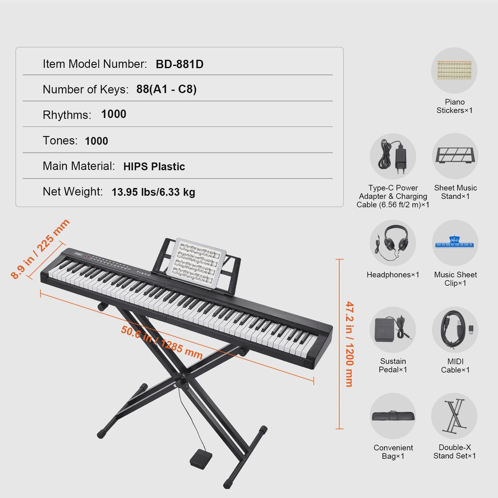 88 Toetsen Digitale Piano - Semi-Gewogen Toetsen, Draagbaar & Ideaal voor Beginners