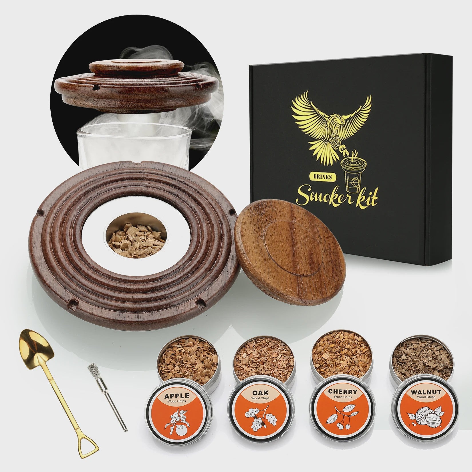 Cocktail Smoker Kit met Glazen Deksel & 4 Houtsoorten - Bartender Accessoires