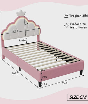 Betoverend Prinsessenbed met Kroon en LED-verlichting - Roze Kinderbed