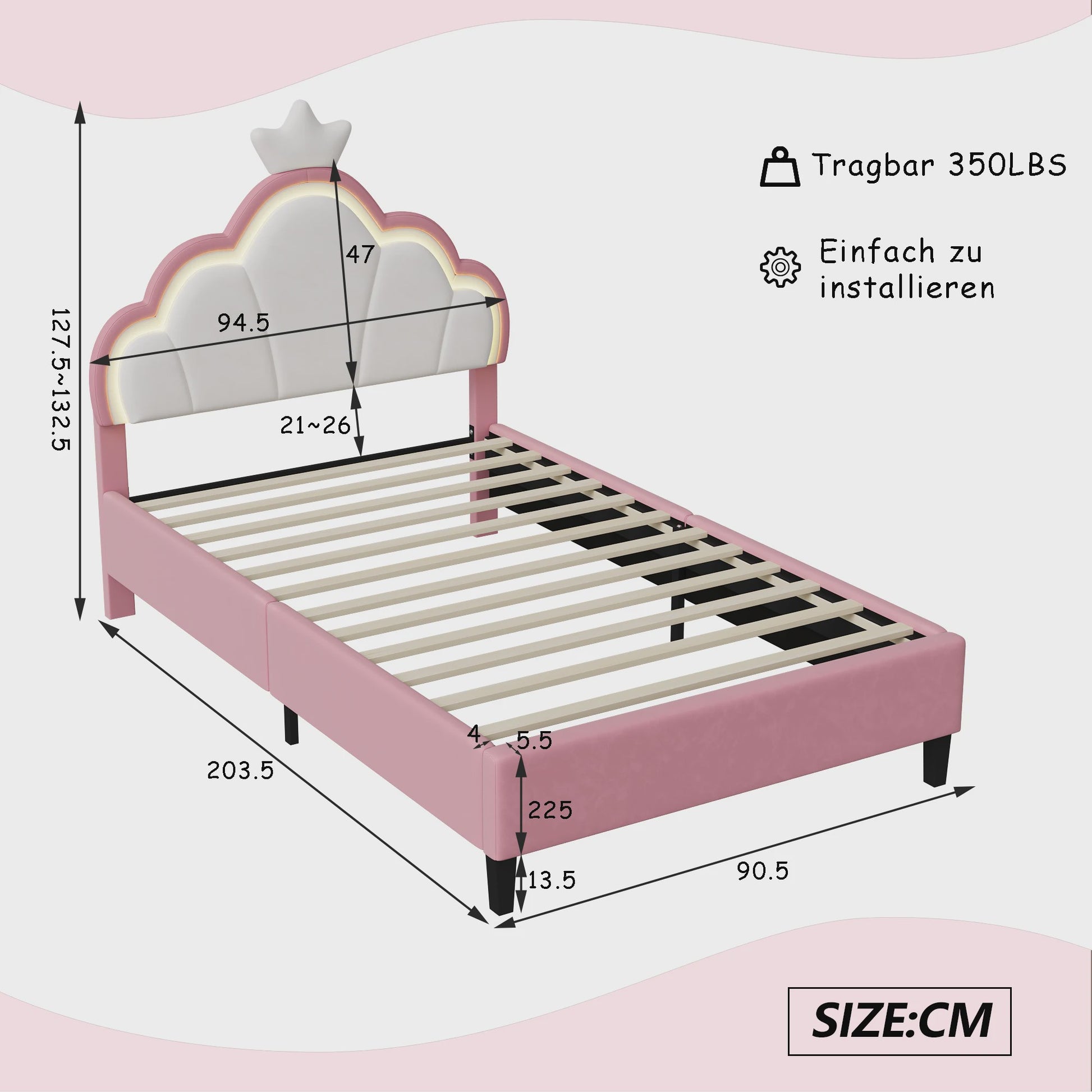 Betoverend Prinsessenbed met Kroon en LED-verlichting - Roze Kinderbed