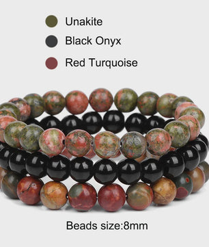 Set van 3 Natuursteen Armbanden: Rozenkwarts, Obsidiaan & Tijgeroog