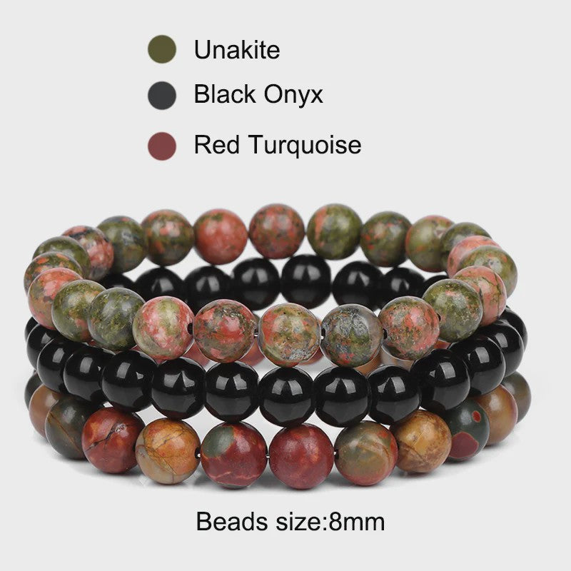 Set van 3 Natuursteen Armbanden: Rozenkwarts, Obsidiaan & Tijgeroog