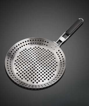Ronde BBQ Grill Pan met Houten Handvat - Draagbaar & Duurzaam voor Buiten