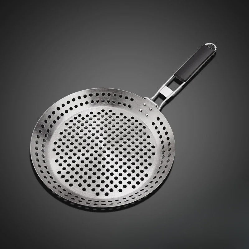 Ronde BBQ Grill Pan met Houten Handvat - Draagbaar & Duurzaam voor Buiten