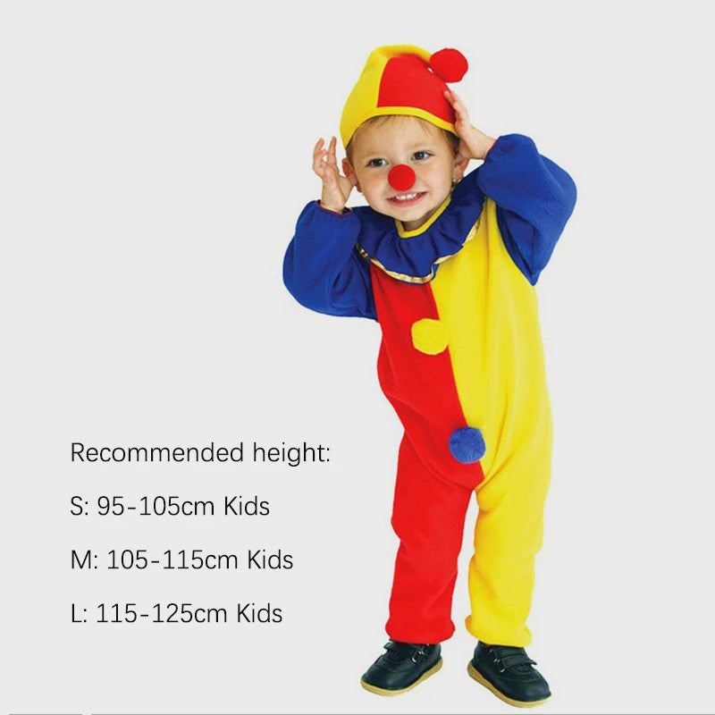 Kind Clown Kostuum met Muts - Feestelijk Jumpsuit voor Jongens & Meisjes