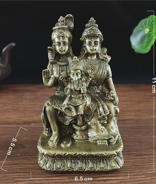 Bronzen Beeld Shiva, Parvati en Ganesha - Hindoeïstische Familie Feng Shui Decoratie