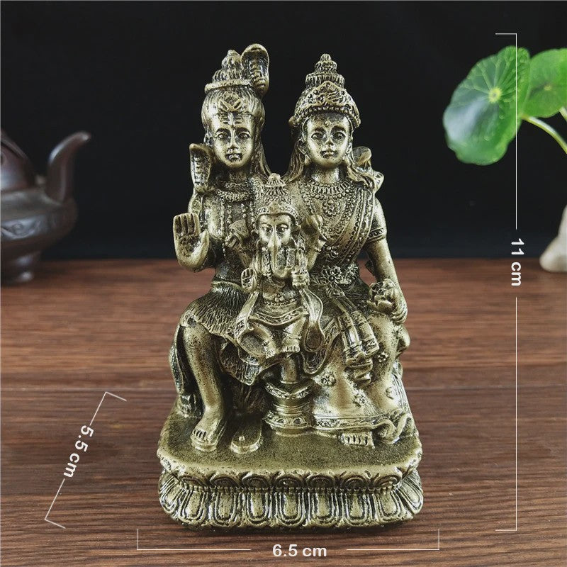 Bronzen Beeld Shiva, Parvati en Ganesha - Hindoeïstische Familie Feng Shui Decoratie
