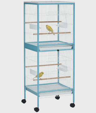 Ruime Tweelaagse Vogelkooi met Wielen en Uitneembare Trays - Blauw