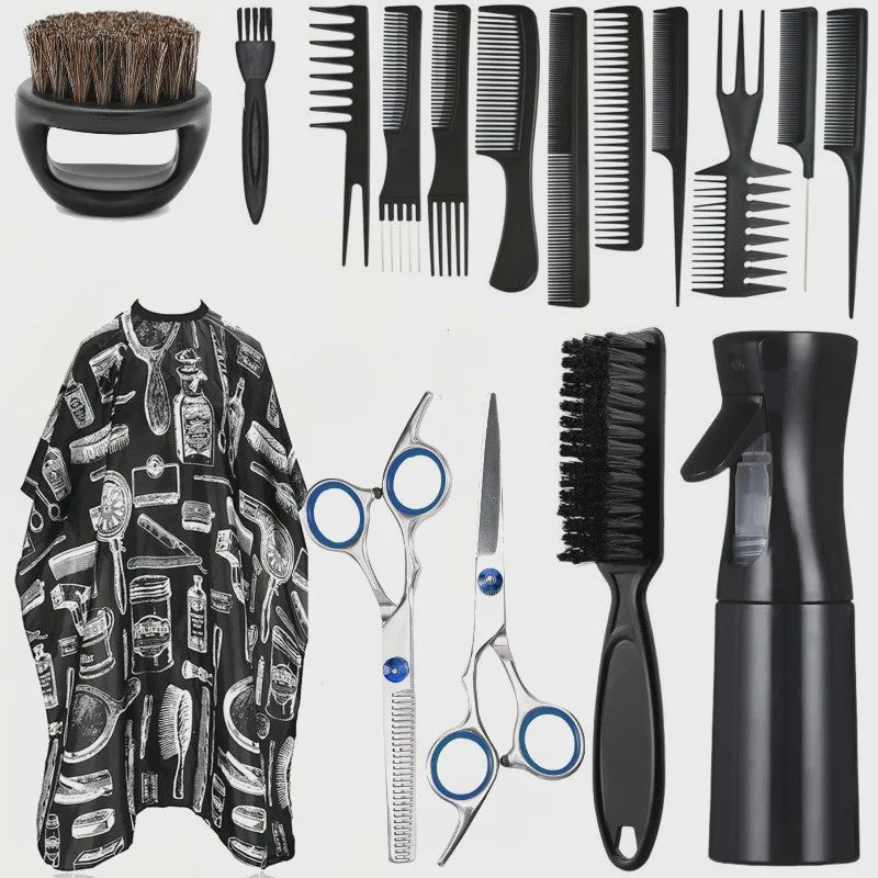 Professionele Barbershop Set: Kapmantel, Kammen, Borstels en Sprayfles
