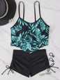Dames Bikini Set met Hoge Taille en Bladprint - Zomerse Strandkleding
