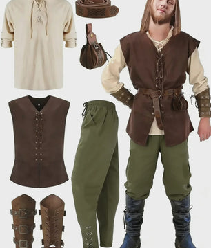 Herfst/Winter Herenkostuum: Middeleeuws Renaissance Viking Set (6-delig)