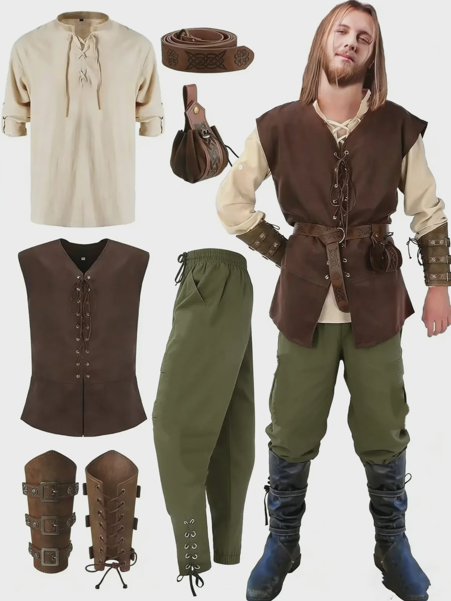 Herfst/Winter Herenkostuum: Middeleeuws Renaissance Viking Set (6-delig)