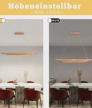Moderne Houten LED Pendellamp 90cm - Dimbare Hanglamp met Afstandsbediening voor Eettafel, Woonkamer, Keuken