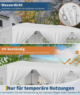 Klapgazebo 3x6m Wit - Ruime Feesttent met 6 Zijwanden voor Feest, Camping & Tuin
