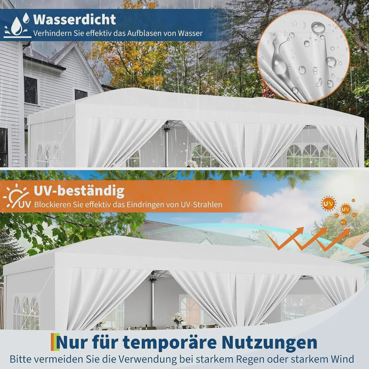Klapgazebo 3x6m Wit - Ruime Feesttent met 6 Zijwanden voor Feest, Camping & Tuin