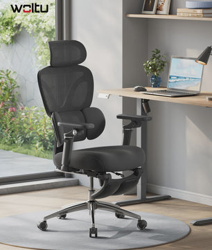 Ergonomische bureaustoel met 3D hoofdsteun, 6D armsteunen en verstelbare diepte