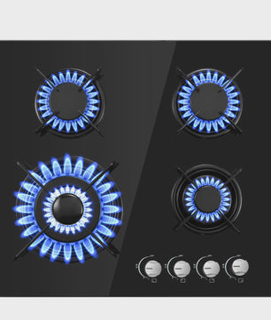 Inbouw Gasfornuis 60cm met 4 Branders | Gehard Glas | Automatische Ontsteking & Veiligheid
