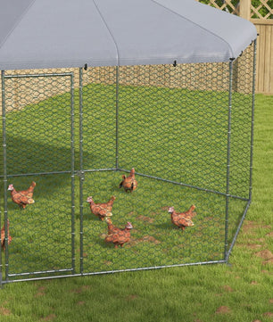 Grote Stalen Kippenhok Buiten met Dak - 400x346x263cm - Grijs - Ruim voor 10-15 Kippen & Kleine Dieren