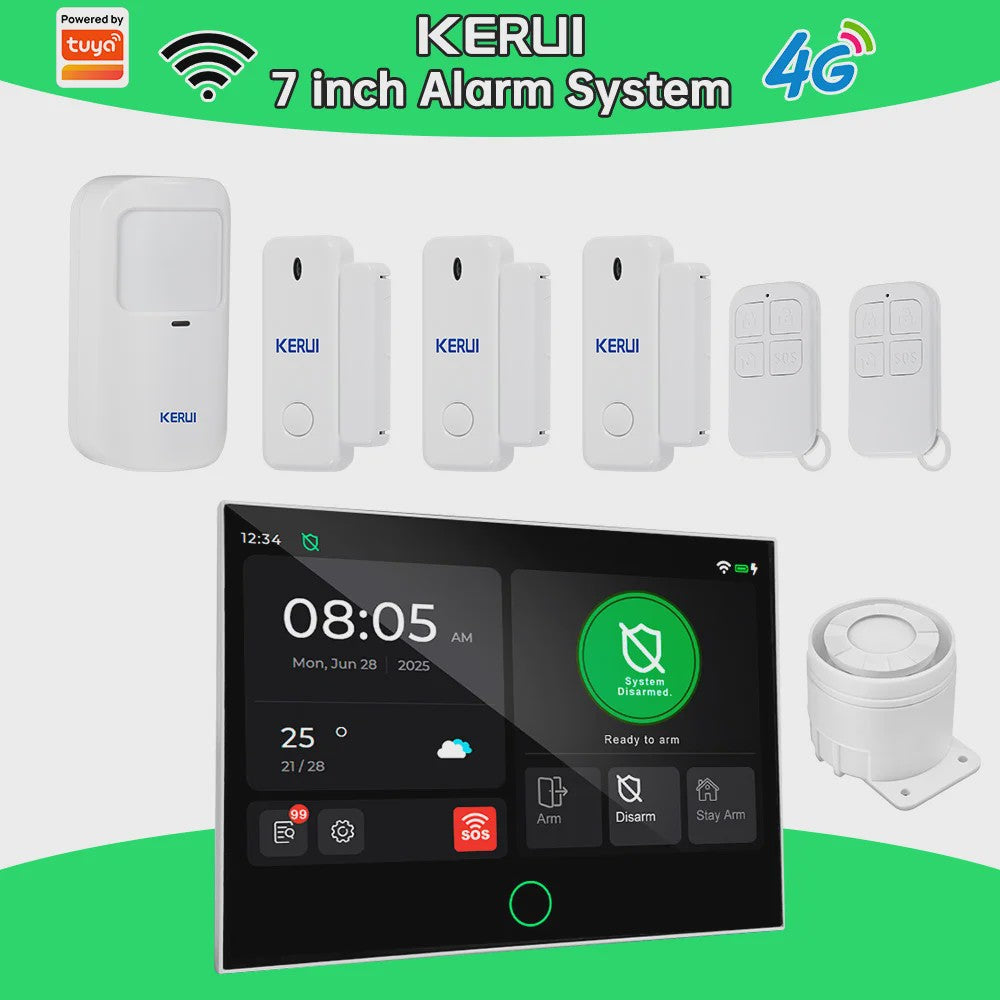 Kerui Alarmsysteem met 7-inch Touchscreen, 4G WiFi en Tuya Smart Integratie