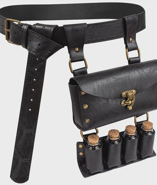 Middeleeuwse Lederen Riem met Flesjeshouder en Portemonnee - Cosplay & LARP Accessoire