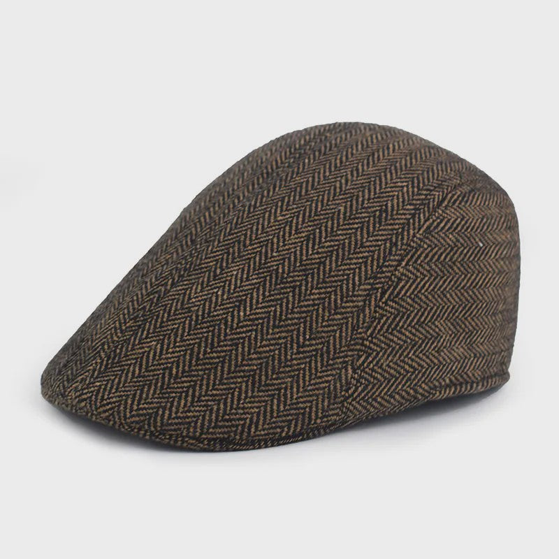Herfst Winter Heren Flat Cap Wol Blend - Klassieke Baker Boy Pet met Visgraatpatroon
