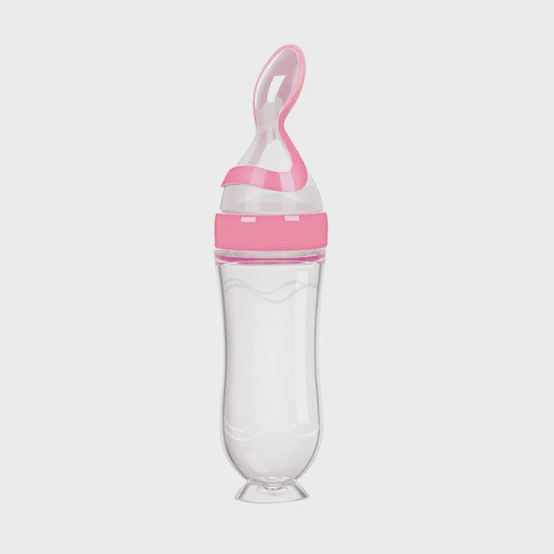Baby Fles met Lepel - Siliconen Knijpfles voor Babyvoeding en Rijstpap